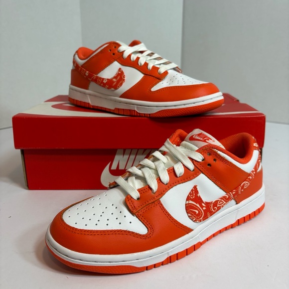 Nike Shoes - Nike Dunk Low ESS White Rush Orange Bandana Swoosh NEW W8 M6.5